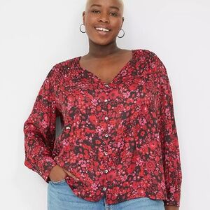 Lane Bryant Ruched Button-Front Floral Blouse NWT Size 22/24